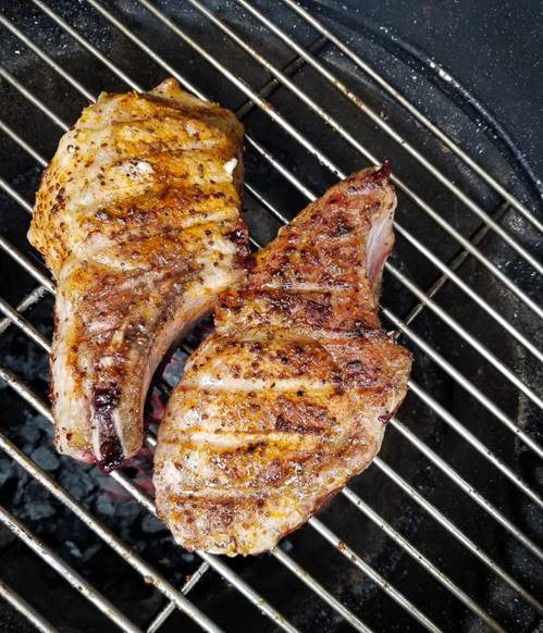 A slice of pizza on a grill

Description automatically generated